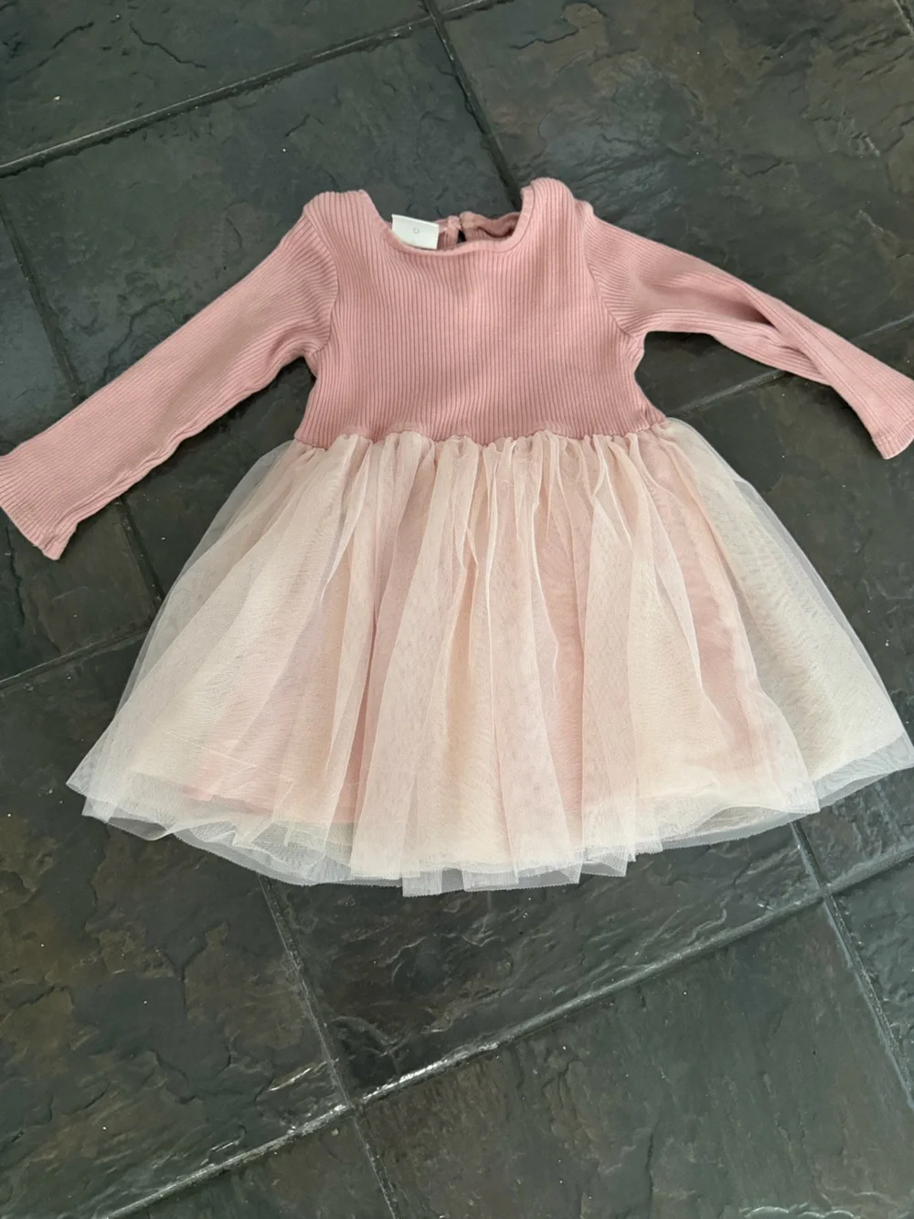 Zara Girls Waffle Knit Tulle Dress Size 4 Years (104 cm) Beige Taupe Party Dress